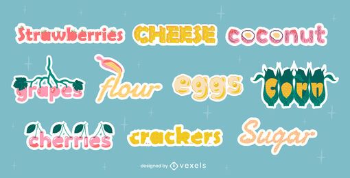 Conjunto de letras de títulos de ingredientes alimentares