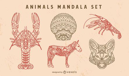 Wild animal mandala nature decorative set