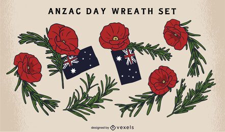 Conjunto de flores de guirnalda del día de anzac Conjunto de flores de guirnalda del día de anzac