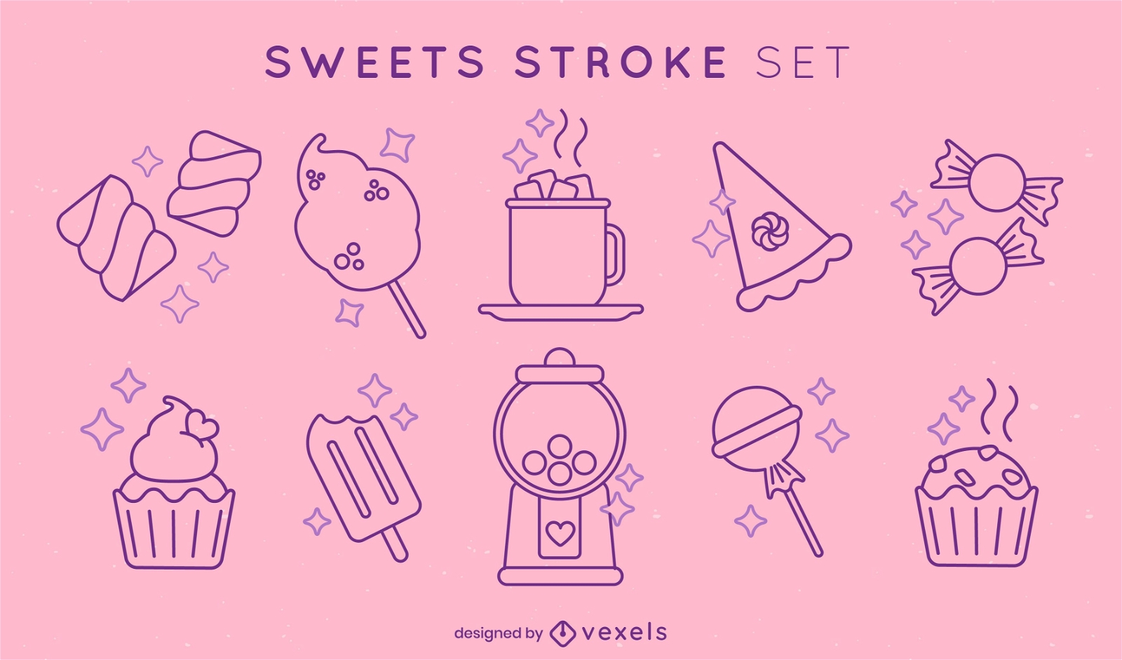 Sweet food and desserts stroke element set
