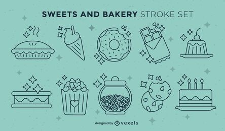 Sweet food and desserts stroke set