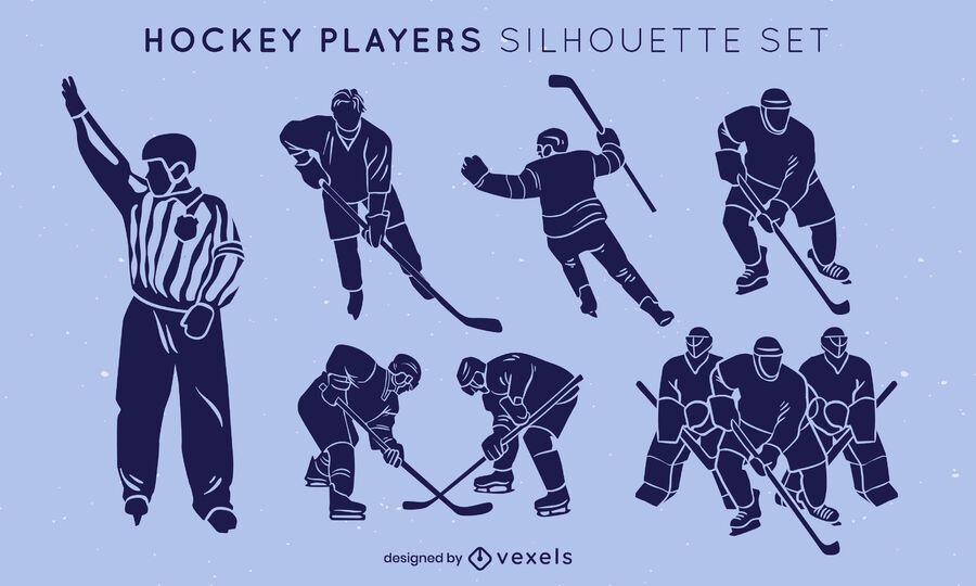 Ice hockey players poses sport silhouette set Ice hockey players poses sport silhouette set
