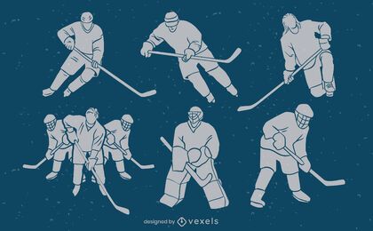 Ice hockey players match sport silhouette set Ice hockey players match sport silhouette set