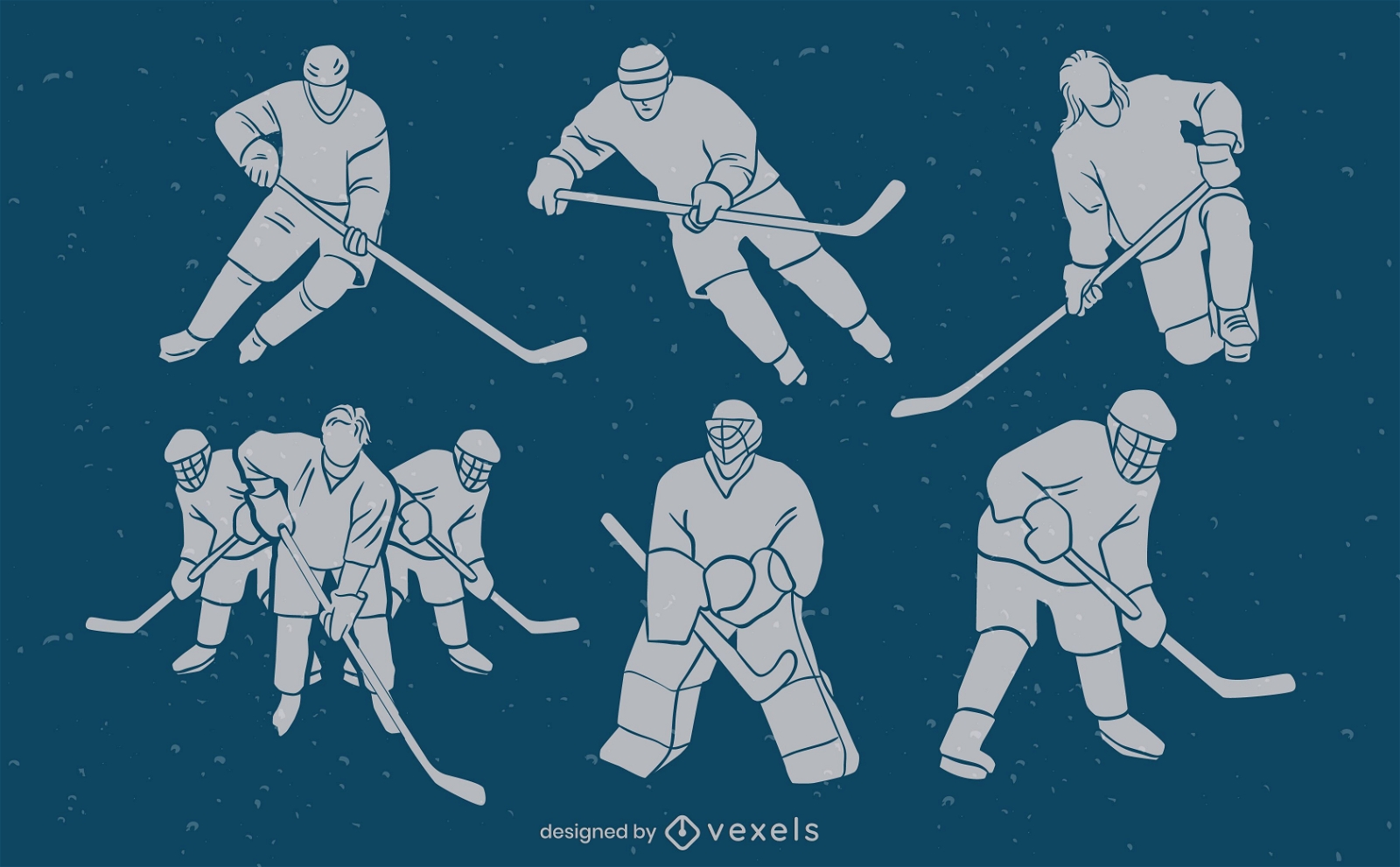 Ice hockey players match sport silhouette set