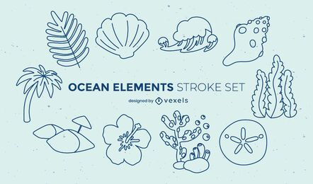 Conjunto de pinceladas da natureza subaquática do oceano