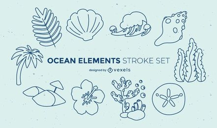 Ozean Unterwasser-Natur-Stroke-Set