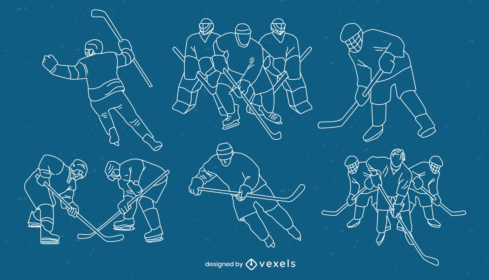 Ice hockey players poses sport stroke set