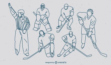 Ice hockey players match sport stroke set