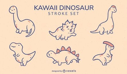 Kawaii dinosaurs animal species set
