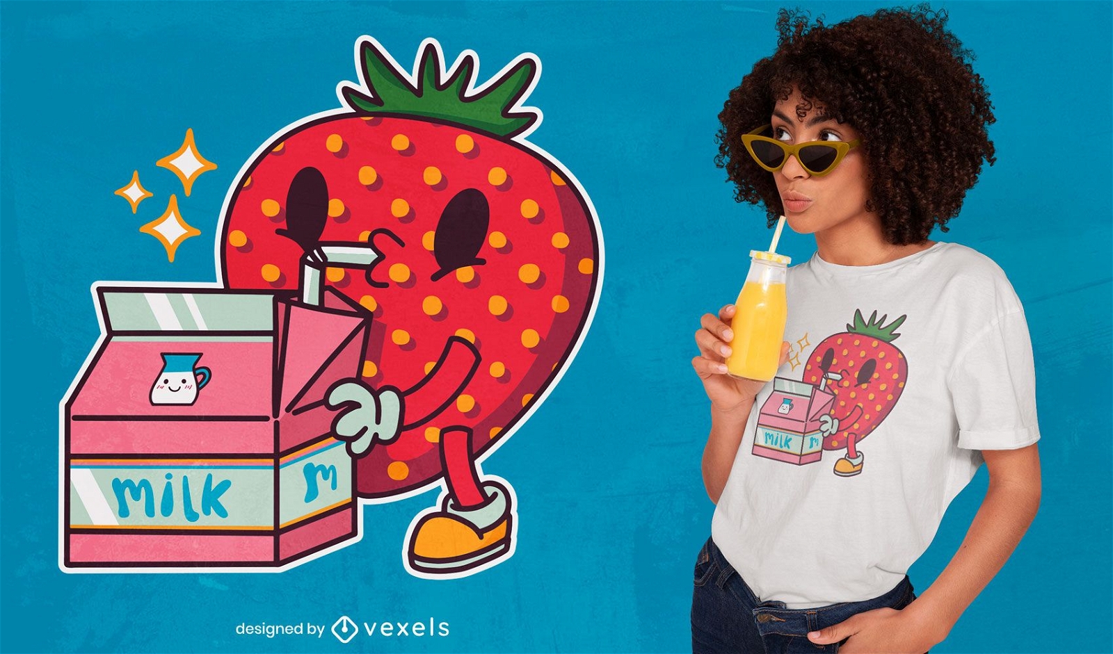 Strawberry drinking milk t-shirt design