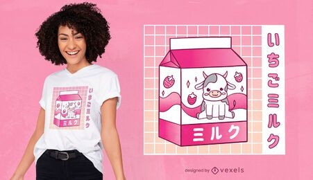 Kawaii strawberry milk cow t-shirt design