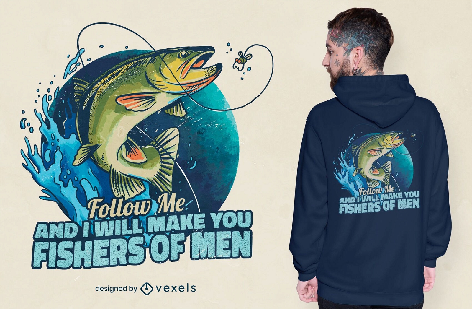 Diseño de camiseta de cita de animales marinos de peces.