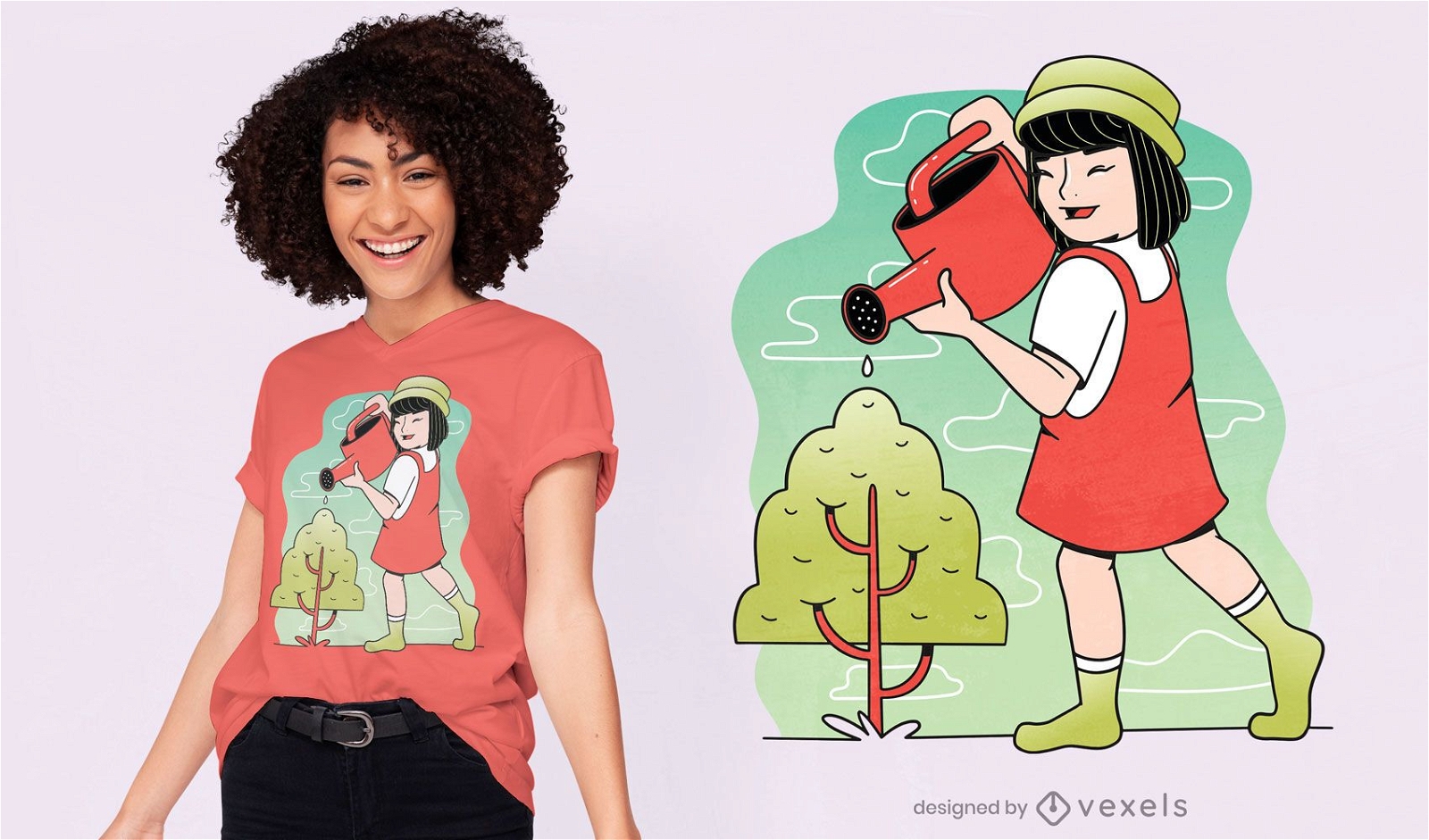 Kindermädchen, das Baum-T-Shirt Design tränkt