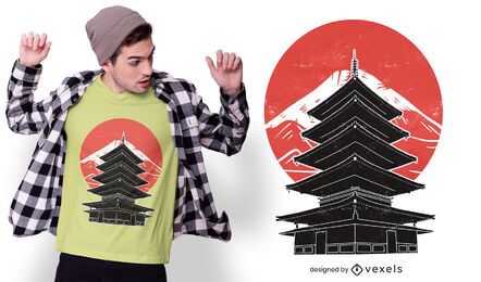 Diseño de camiseta de la pagoda del templo japonés.