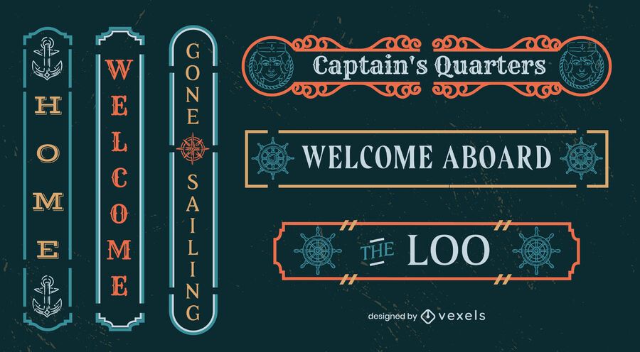 Captains ship sailing quotes label set Captains ship sailing quotes label set