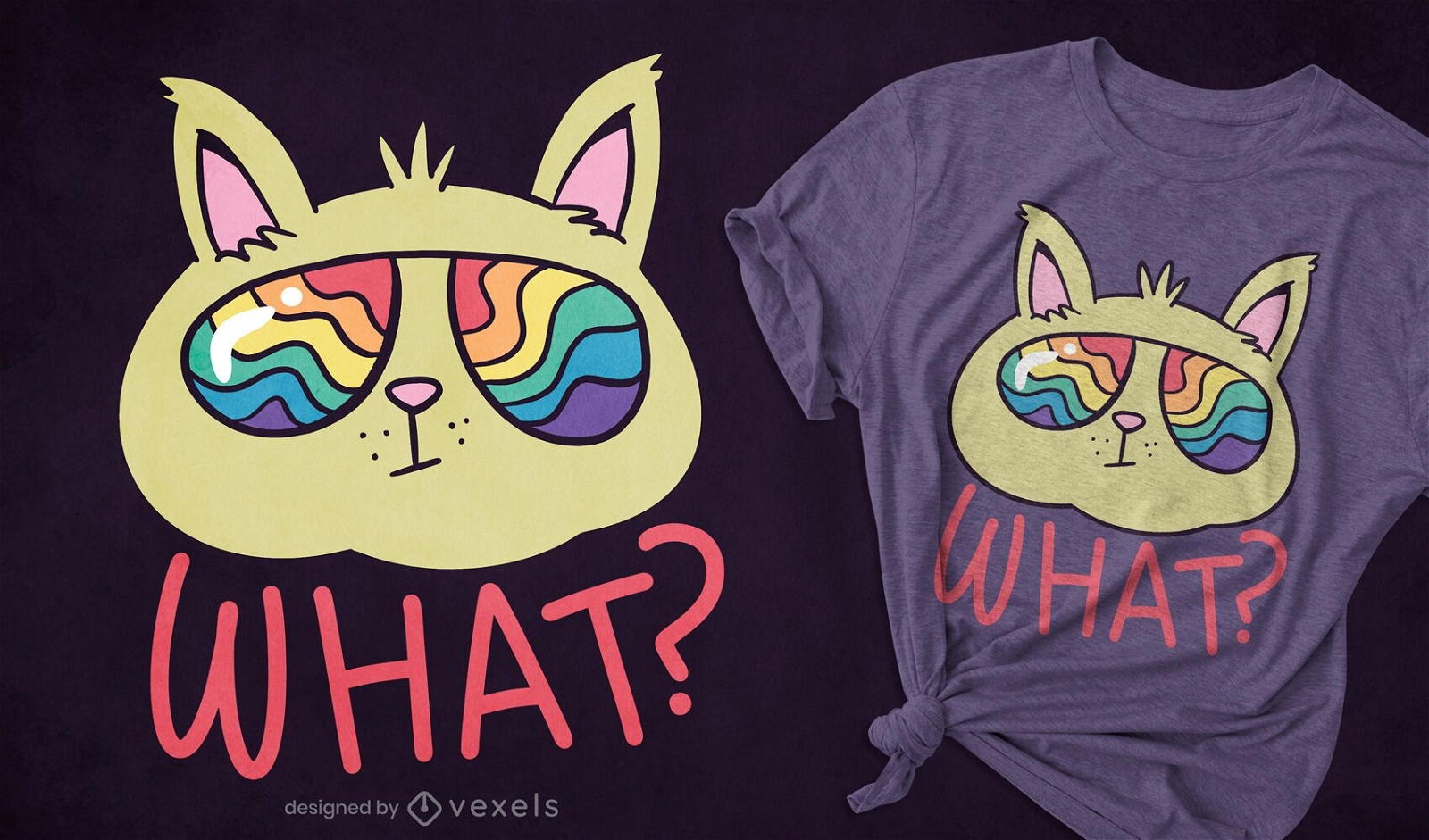 Gato en dise?o de camiseta de gafas de sol de arco iris