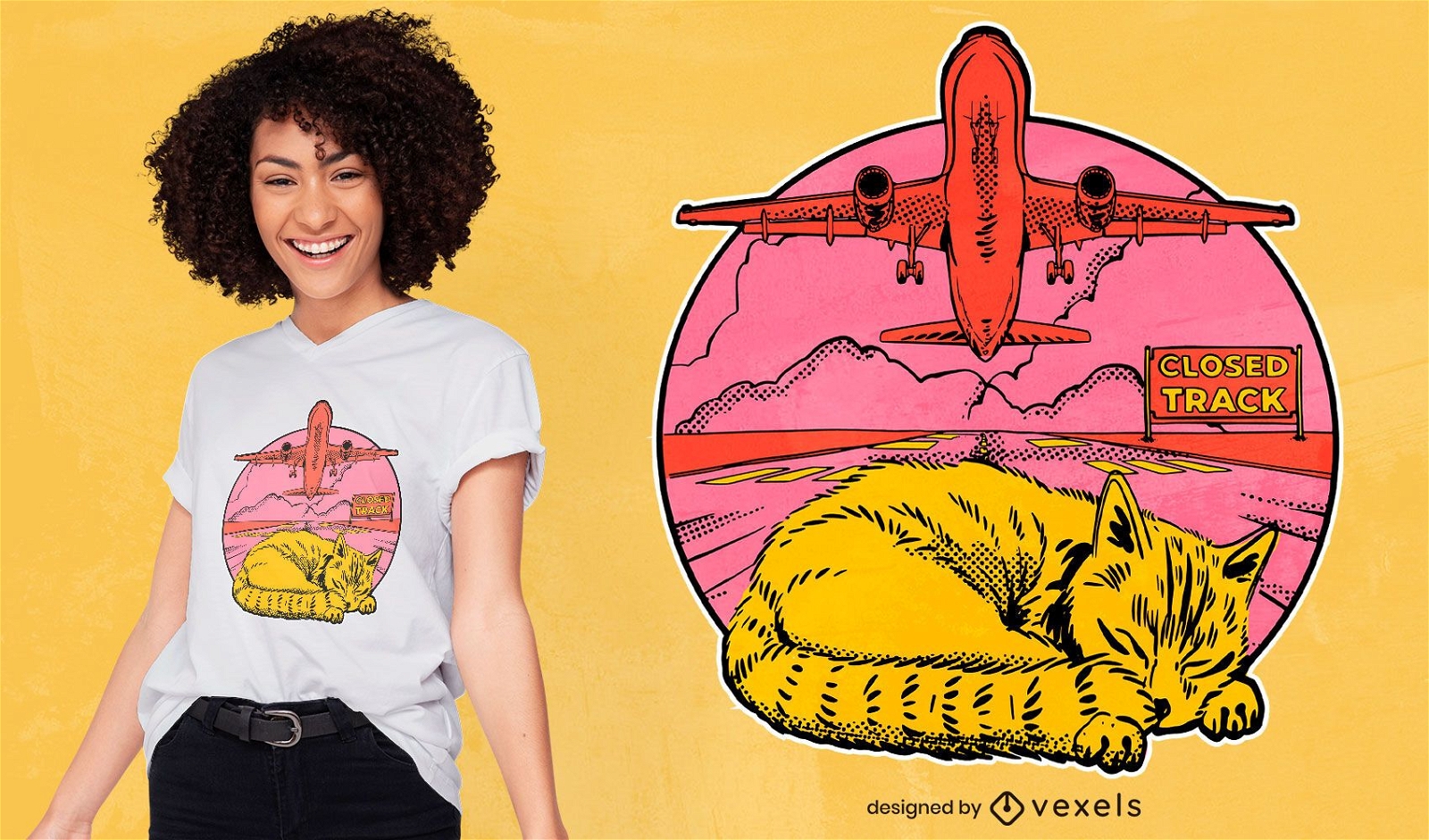 Diseño de camiseta de avión durmiendo del gato del aeropuerto
