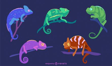 Pacote de animais de camaleões coloridos