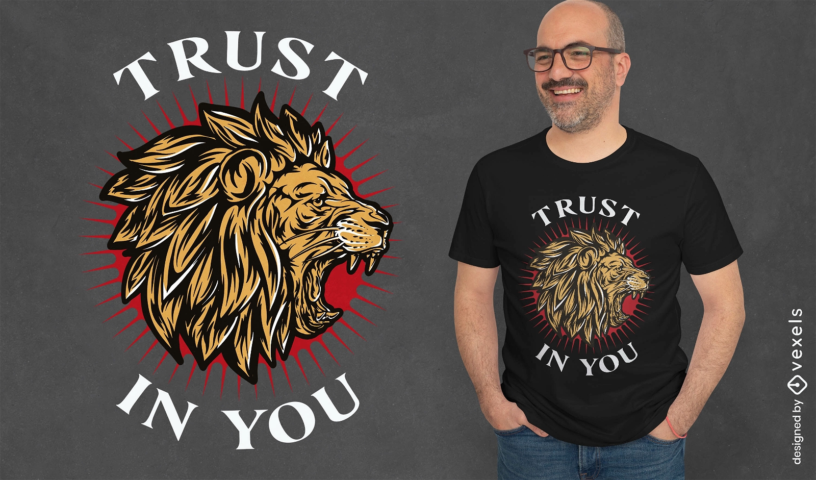 Diseño de camiseta con cita de confianza rugiente de león