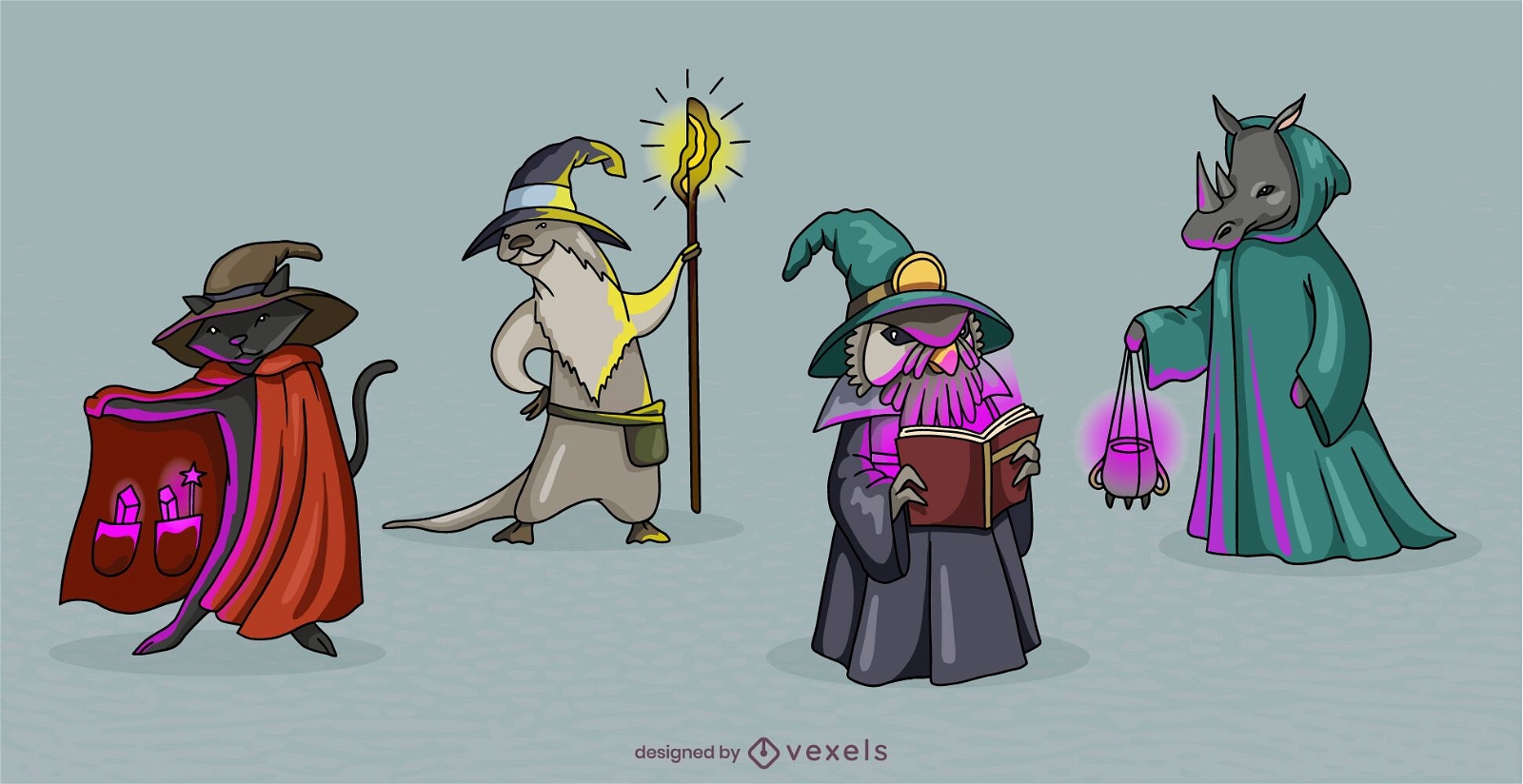 Conjunto de personagens de fantasia de animais bruxos