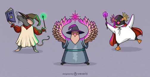 Conjunto de personagens de fantasia mágica e bruxa