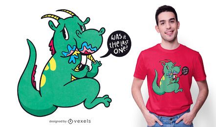 Design de camiseta culpada de dragão comendo unicórnio