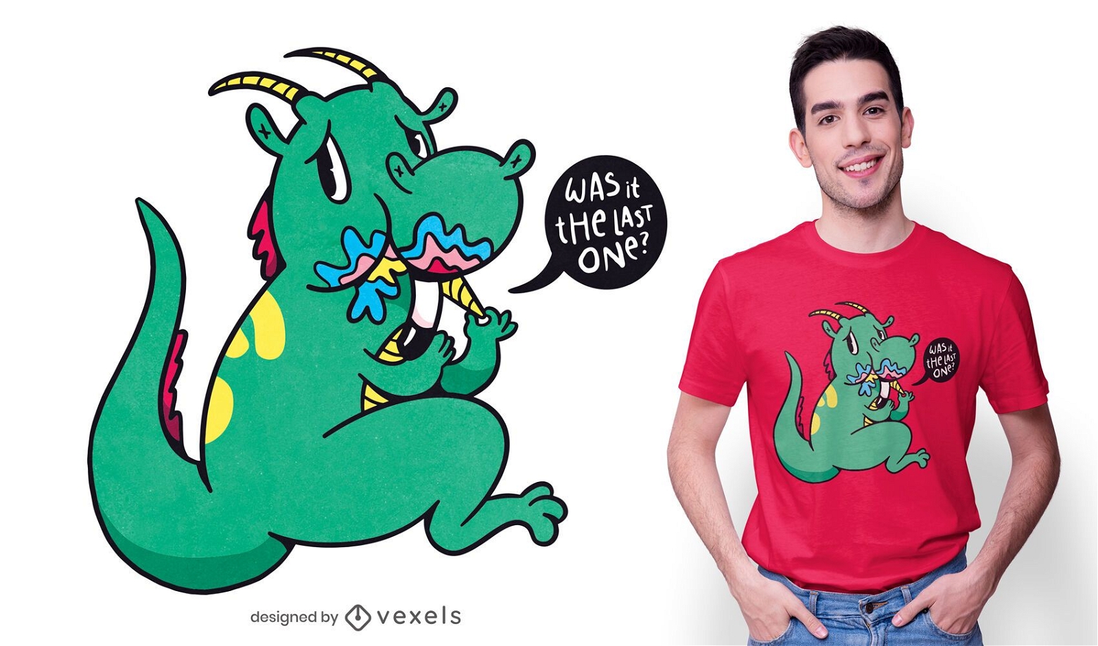Schuldiger Drache, der Einhorn-T-Shirt Design isst