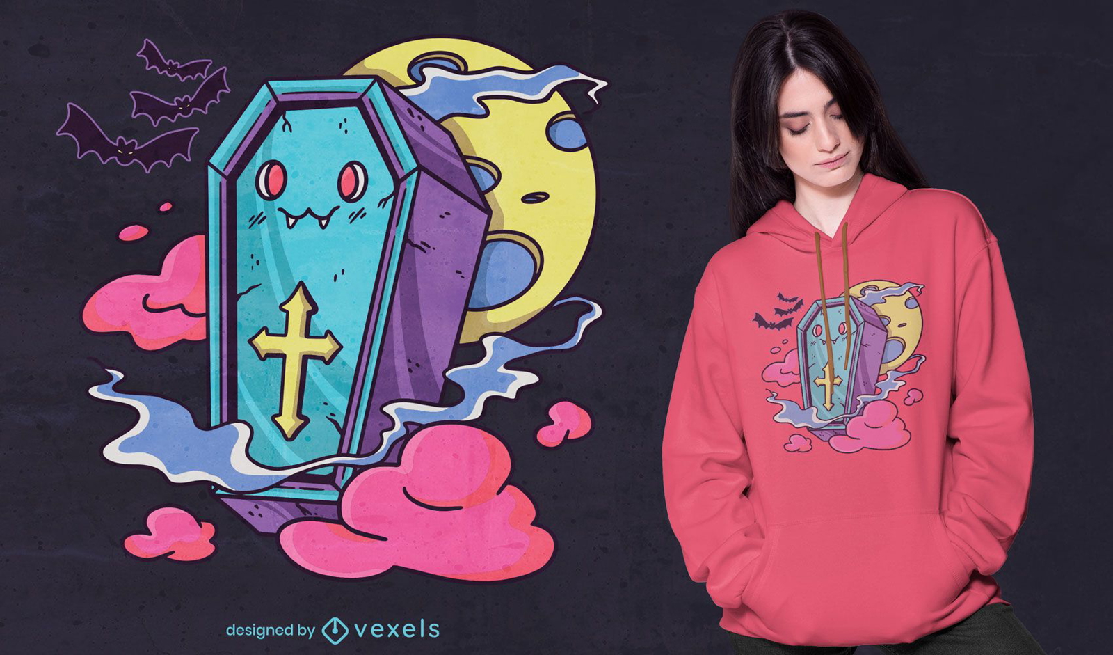 Kawaii vampire coffin t-shirt design