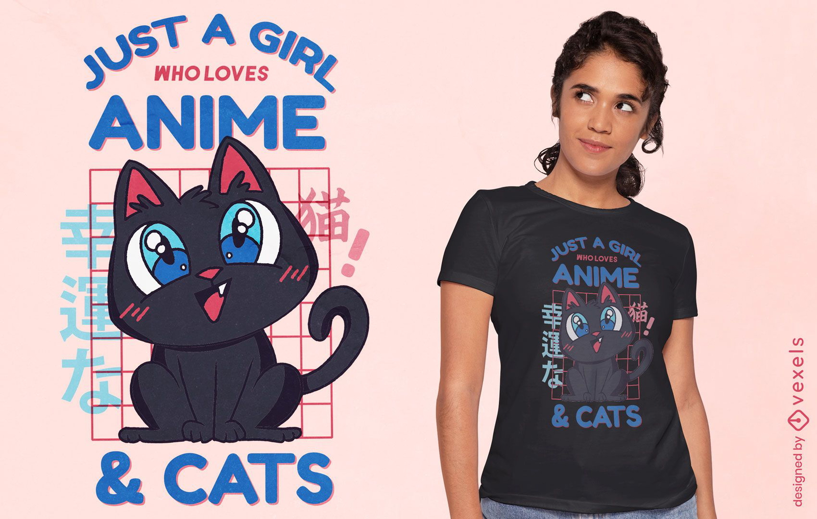 Design de camiseta de citação de amor de gato de anime