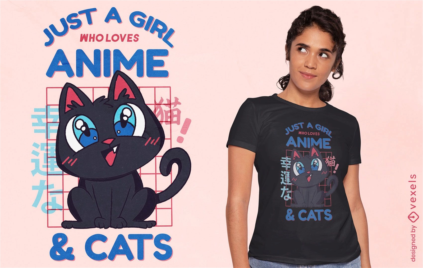 Diseño de camiseta de cita de amor de gato de anime