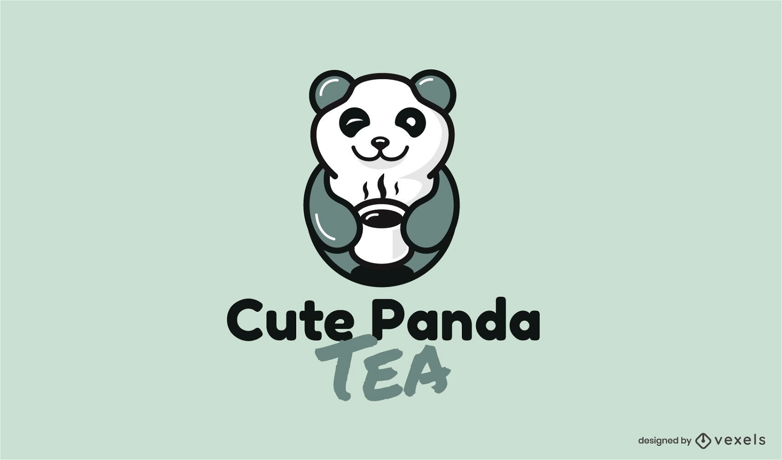 Tea cute panda bear animal logo design