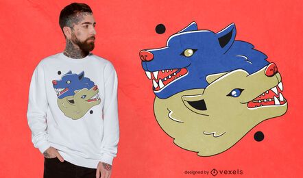 Diseño de camiseta de ilustración de lobos Yin Yang