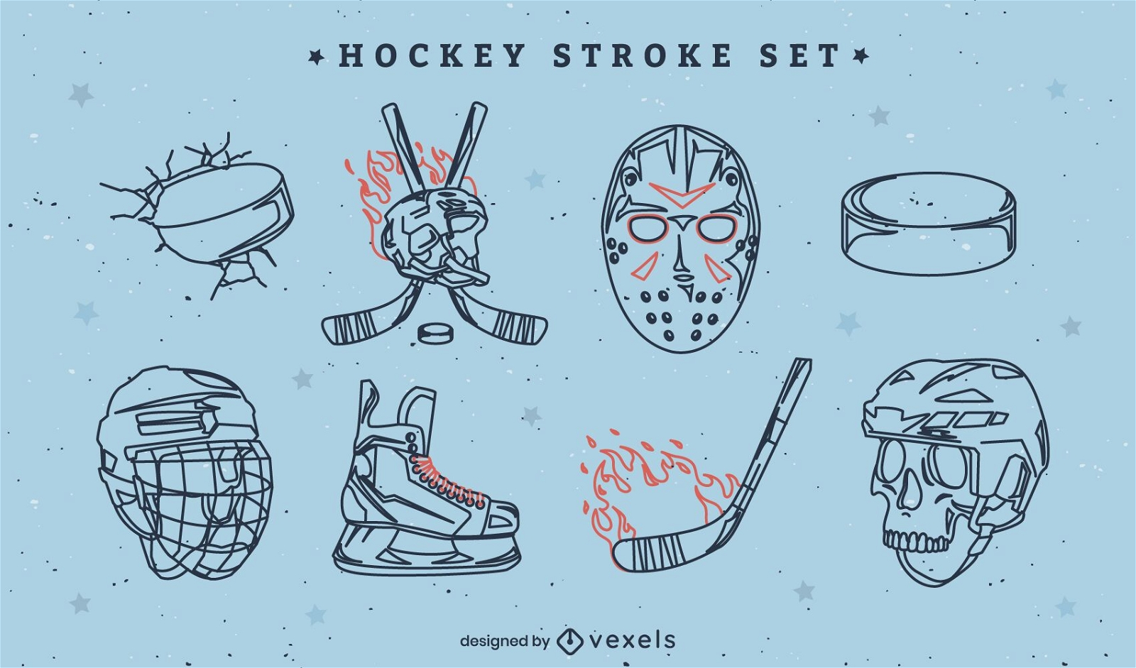 Equipo deportivo de hockey sobre hielo en conjunto de trazo de fuego