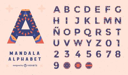 Alphabet-Mandala-Blumen-buntes Set