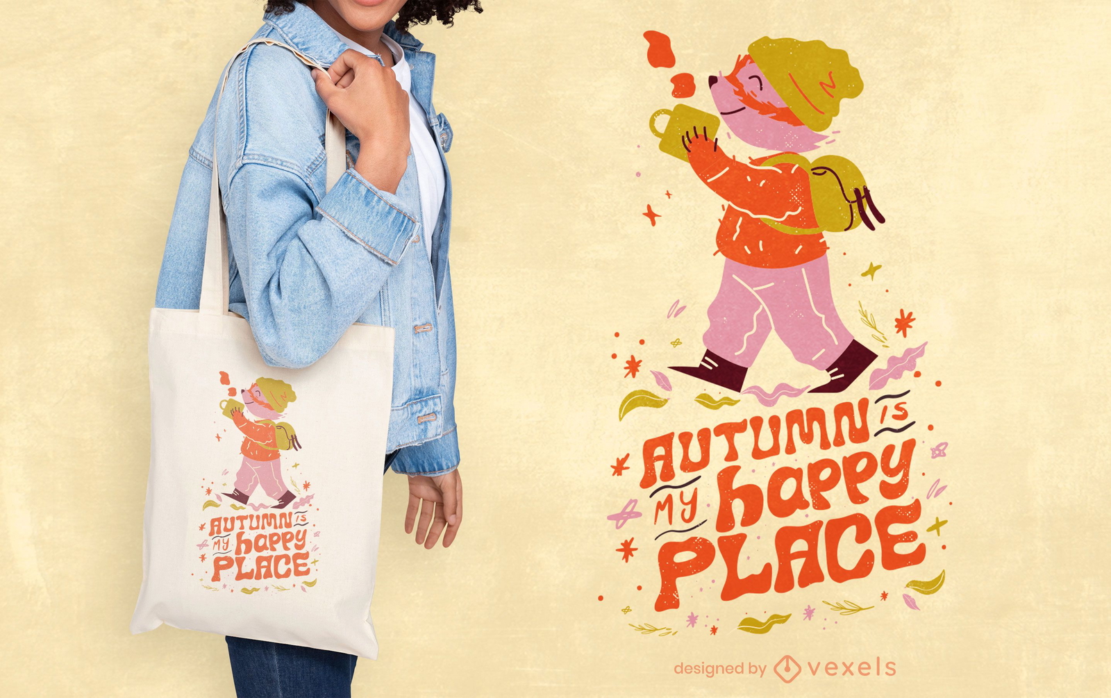 Autumn season happy place quote tote bag