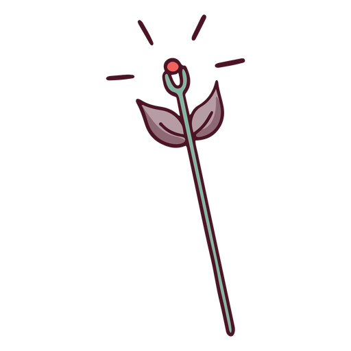 Magic staff with leaves color stroke PNG Design