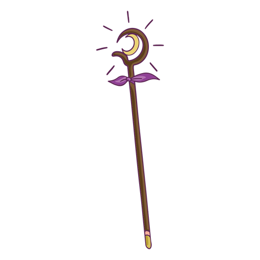 Magic staff with a moon color stroke PNG Design
