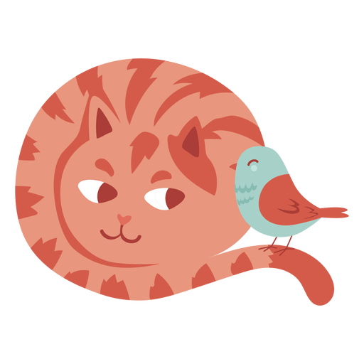 Cat and bird flat PNG Design