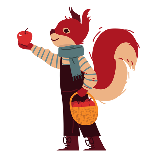 Fox with apple flat PNG Design