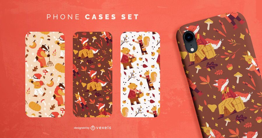 Autumn season animal characters phone case set Autumn season animal characters phone case set