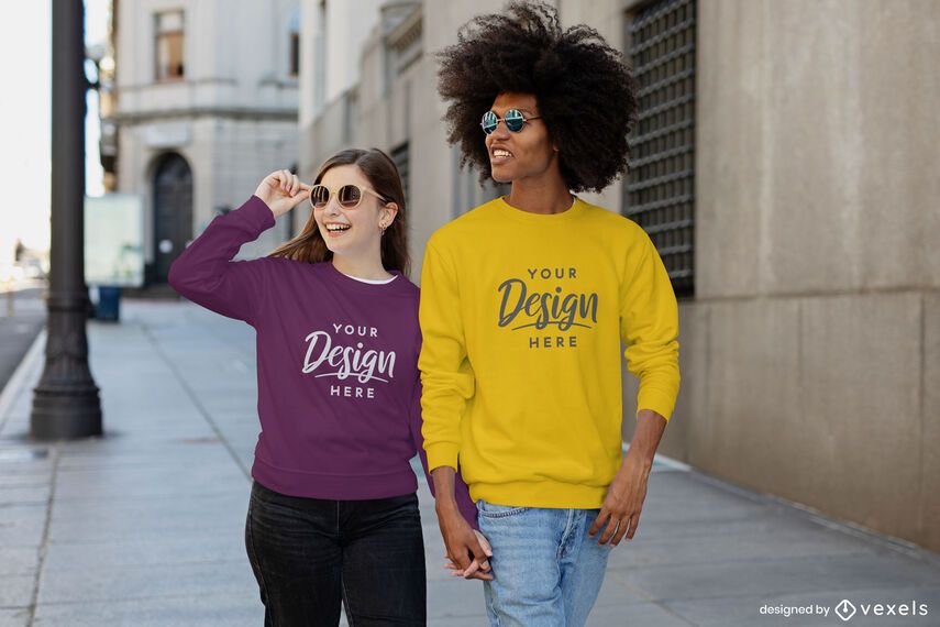 Happy couple holding hands sweatshirt mockup Happy couple holding hands sweatshirt mockup