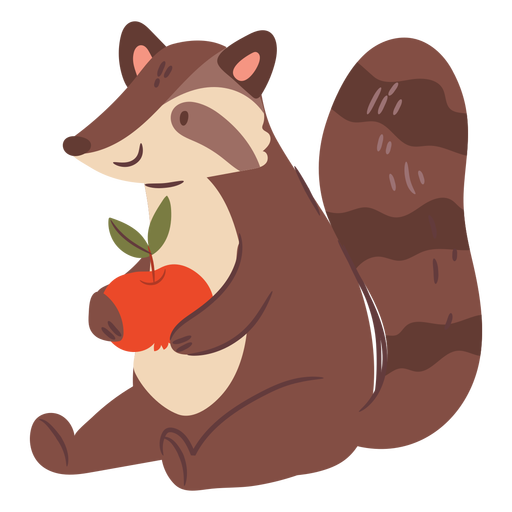 Süßer Waschbär mit Apfel PNG-Design