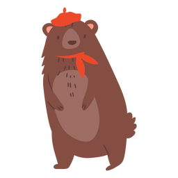 Bear with beret flat PNG Design