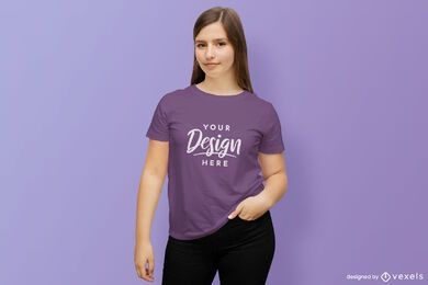Langhaariges Mädchen T-Shirt Mockup