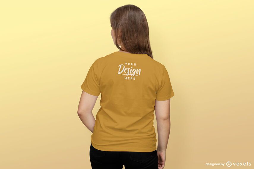 Girl backwards solid background t-shirt mockup Girl backwards solid background t-shirt mockup
