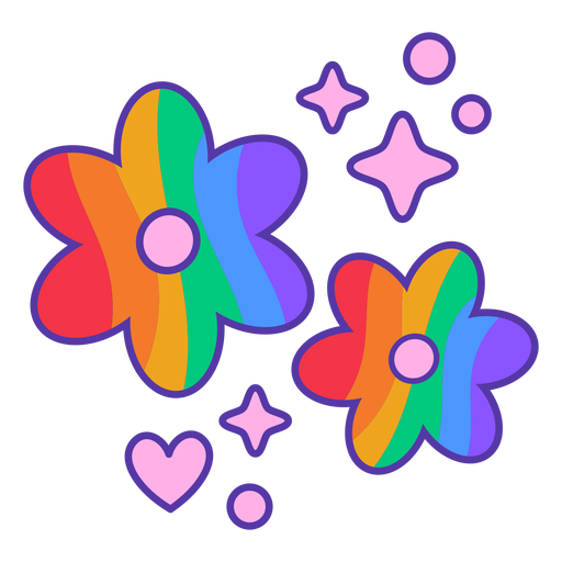 Rainbow flowers color stroke PNG Design