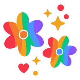 Rainbow flowers and hearts flat Transparent PNG
