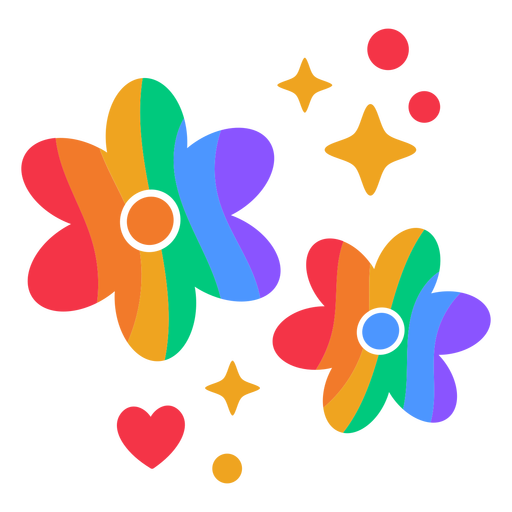 Rainbow flowers and hearts flat