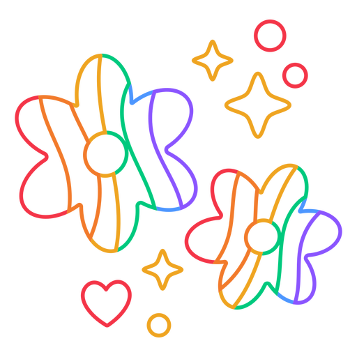 Rainbow flowers stroke PNG Design