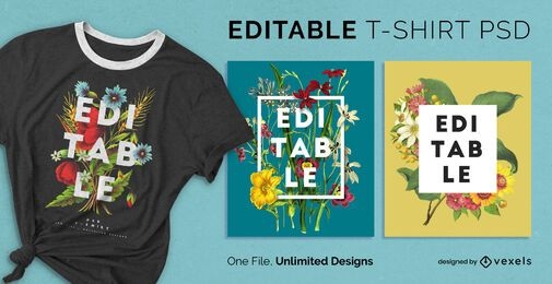 Camiseta escalable flores naturaleza psd